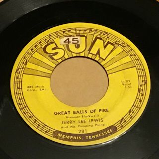 45 Rpm Jerry Lee Lewis Sun 281 Great Balls Of Fire / You Win Again Vg