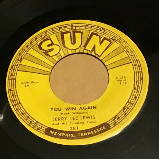45 RPM Jerry Lee Lewis SUN 281 Great Balls Of Fire / You Win Again VG 2