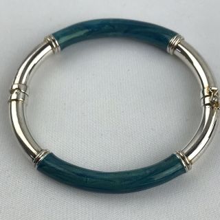Vintage Italy Milor 925 Sterling Silver Enamel Hinged Bangle Bracelet Green Blue