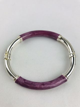 Vintage Italy Milor 925 Sterling Silver Enamel Hinged Bangle Bracelet Purple
