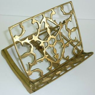 Vintage Brass Book Stand Holder Bible Music Easel Fold Up 9.  5 " X 7 " Tall
