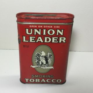 Vintage Union Leader Pipe Or Cigarette Smoking Tobacco Advertising Tin