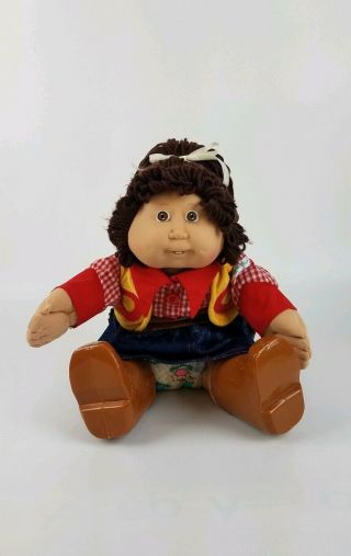 Vtg Coleco 80s Cabbage Patch Kids 15 " Cowgirl Doll Brn Hair Eyes,  Outfit Diaper