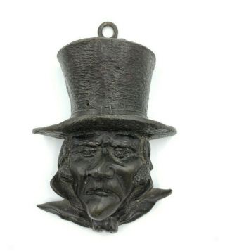 Antique Cast Iron Match Holder Figural Metal Face Top Hat