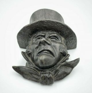 Antique Cast Iron Match Holder Figural Metal Face Top Hat 2