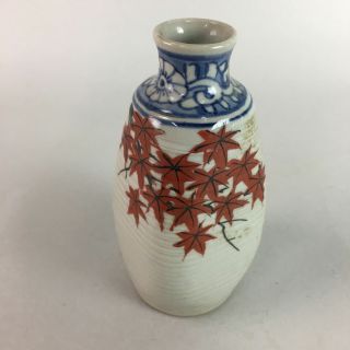 Japanese Ceramic Sake Bottle Vtg Pottery Tokkuri Hand - Painted Autumn Leaf Ts158