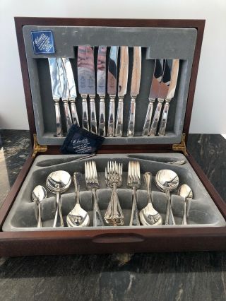 Vintage English Silver Plated Art Deco Geometric Cutlery 6 Setting 42pc