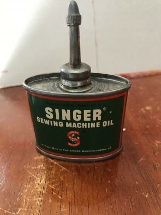 Vintage Singer Sewing Machine Oil Can With Lead Top And Cap Small Can