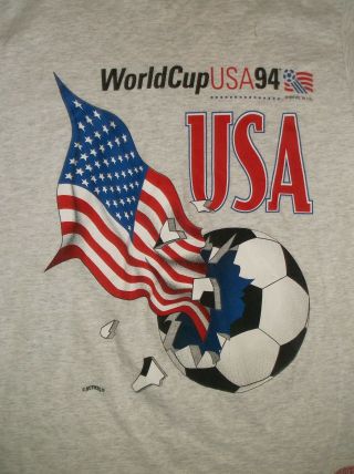 Vtg 90’s Usa World Cup Soccer T - Shirt Lg Gray Cotton 1994 Football Flag