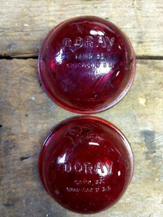 Vintage Do Ray Red Glass Light Lens Pair Doray Do - Ray Tail Light Round
