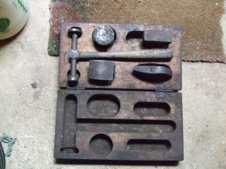 Vintage Panel Beating Kit In Old Wooden Box