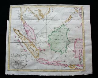 1754 Bellin: Orig.  Map: East Indies,  Java,  Sumatra,  Borneo,  Thailand Philippines