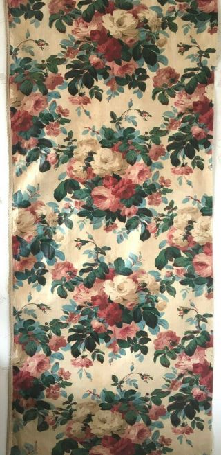 Early 20th C.  French Printed Floral Cotton Chintz Fabric (2605)