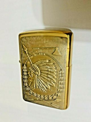 Unfired Zippo Brass Lighter 1996 Indian Chief Armor Plaque Date Codes: J; Xii