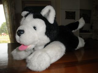 Vintage Life Size Pet Dog Husky Alaska Malamute Puppy Pink Tongue Black White