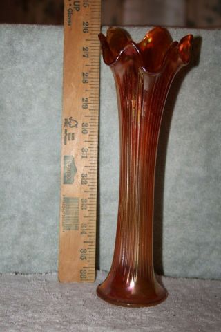 Orange Luster Ware Vase Textured Mid Century Vintage Scalloped Top 10 Inches