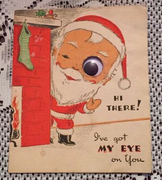 Rare Google Eye Santa Jack In The Box Christmas Card Vintage Puppy Tree More