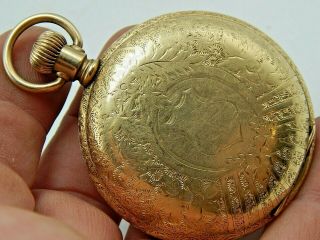 Antique Pocket Watch Elgin Grade 114 Huge 14k Gold Filled Hunting Case Jas Boss