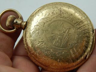 Antique Pocket watch Elgin Grade 114 Huge 14K Gold Filled Hunting Case Jas Boss 2