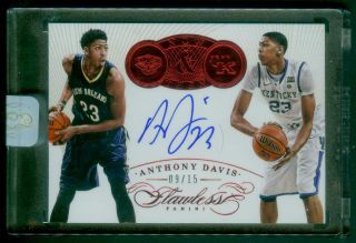 Anthony Davis 2015 - 16 Panini Flawless Now And Then Signature Auto Red 09/15
