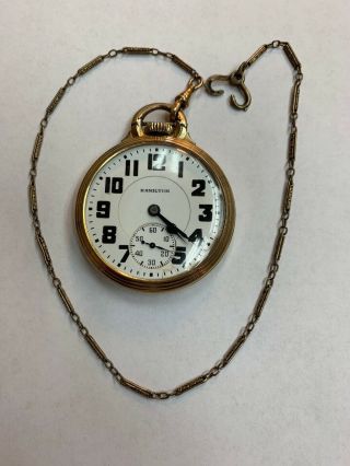 Vintage Hamilton 21j 10k Gold Filled Pocket Watch W 12k Gold Chain