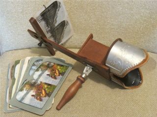 Pt.  1904 Antique Keystone View Co.  " Monarch " Stereoscope Viewer With 15 Cards