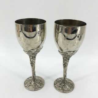 Godinger Silver Art Wine Glasses Goblets Grape Vine Stems Vintage Set Of 2 Pair