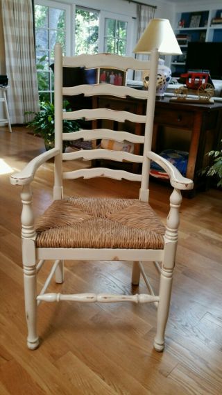 Hardly - Distressed Cream Ladder Back Armchair With Rushed Seat