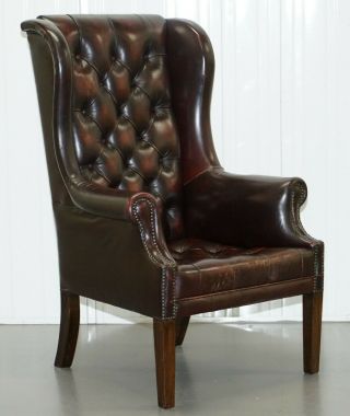 Vintage Very Stylish High Back Chesterfield Oxblood Leather Wingback Armchair