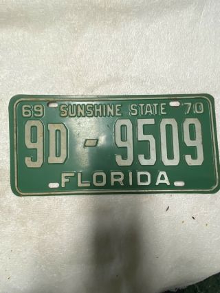 Vintage 1969 / 1970 Florida License Plate Tag 9d - 9509