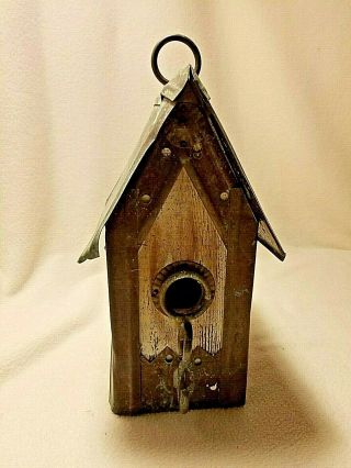 Vintage Birdhouse - Copper And Wood Birdhouse - Rustic Birdhouse With Nest