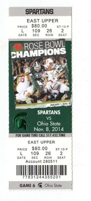 2014 Michigan State Spartans Vs Ohio State Buckeyes Ticket Stub 11/8/14