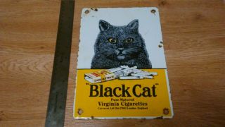 Old Vintage Black Cat Virginia Cigarettes Porcelain Metal Sign Door Push Tobacco