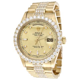 18k Yellow Gold Mens Rolex Presidential Prong Diamond Day - Date 36mm Watch 8 Ct.