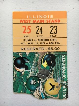 Michigan State Msu Vs Illinois Football Ticket Stub 1971