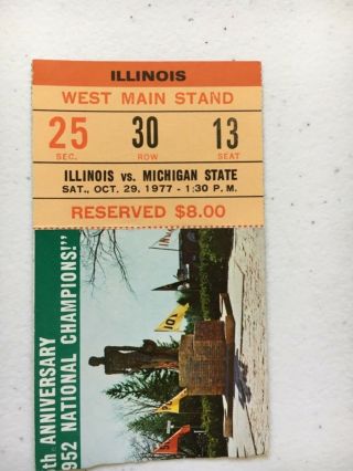 Michigan State Msu Vs Illinois Football Ticket Stub 1977