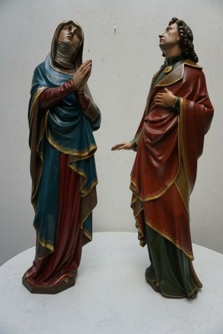 Antique Wood Carved Polychrome Religious Statues