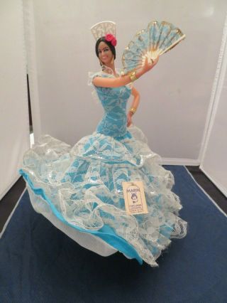 Vintage Marin Chiclana Flamenco Dancer Senorio Andaluz Aqua Dress W/ Ruffles