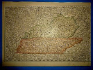 Vintage Circa 1876 Kentucky - Tennessee Map Early Old Antique