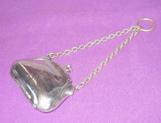 ART DECO 1918 BOOTS PURE DRUG Co SOLID STERLING SILVER COIN PURSE CHAIN ANTIQUE 3