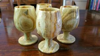 Vintage Natural Onyx Stone Marble Green/Brown Wine Glasses Set of 4 3
