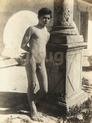 1890s Vintage Stamped Von Gloeden Early Male Nude Italian Athlete Roman Fine Art