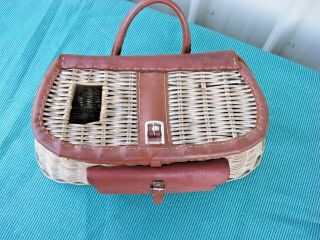 Vintage Antique Wicker Willow Fishing Creel Basket with Front Pocket 2