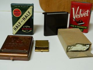 Vintage Tobacco Tins With Pouch Top Cigarette Roller Brass Matchbox