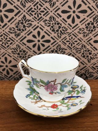 Vintage Aynsley Bone China Tea Cup And Saucer Bird Floral England Pembroke