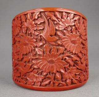 Fine Antique Chinese Carved Red Cinnabar Lacquer Tall Cuff Bracelet 2