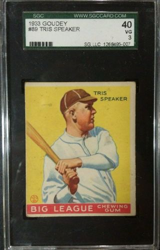 1933 Goudey Tris Speaker 89 Big League Chewing Gum Sgc 40 Vg 3
