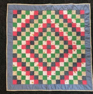 Vintage Handmade Patchwork Baby Quilt,  Multi - Colored,  36 X 38,  Ex.