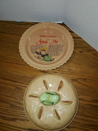 Vintage Betty Crocker Green Apple Pie Plate Keeper W/recipe Inside