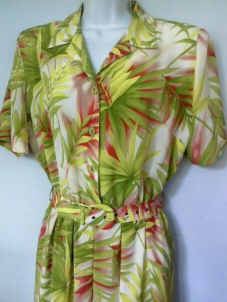 Vintage 80s Collared Dress 40s Look Midi Wartime Swing Tropical Print 50s Tiki